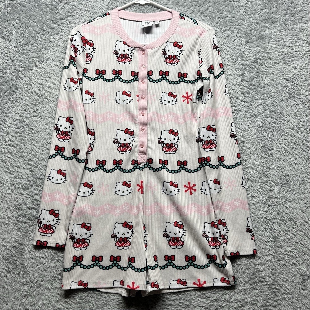 Hello Kitty x Aeropostale Sleep Romper Small Pink Holiday Limited Edition Pajama